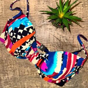 Gideon Oberson 32D Bikini Top Bold Abstract Print | Boho Designer Swimwear NWOT